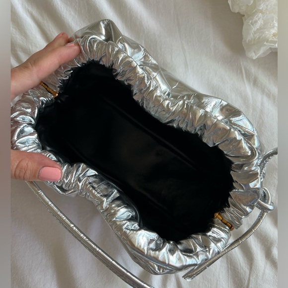 Mansur Gavriel Mini Cloud Metallic Croc Embossed Leather Clutch - Picture 3 of 6